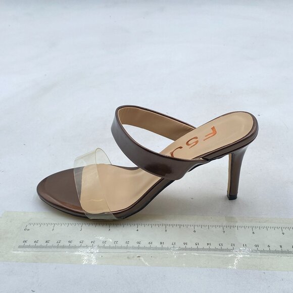FSJ Brown Strappy Clear Open Toe Sandal Stiletto High Heel Mule Sexy Party Shoes - Picture 2 of 8
